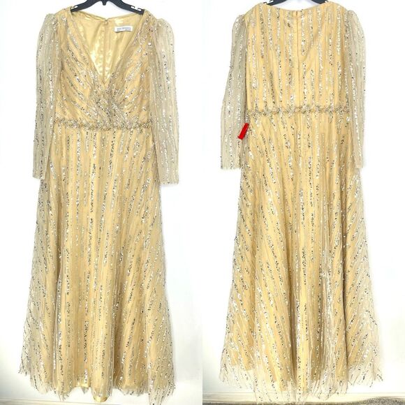 MAC DUGGAL 67859 Sequin Embellished Formal Evening Gown, Champagne, Size 14 - Picture 2 of 8